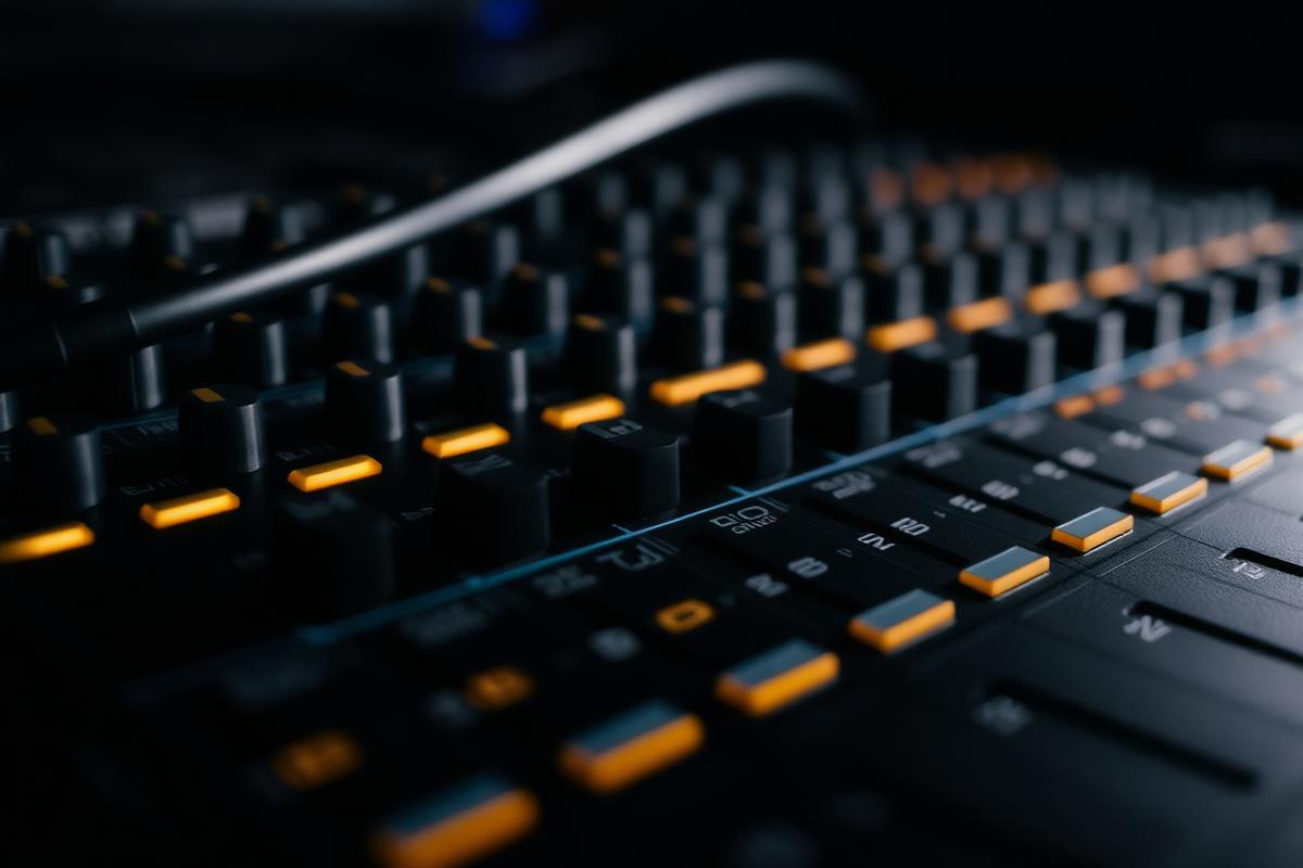 Abstract texture of soundboard sliders and cables